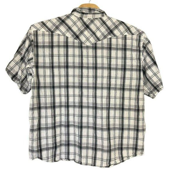 Surplus‎ White Black Plaid Pearl Snap Button Short Sleeve Shirt Mens 2XLT - Picture 2 of 4